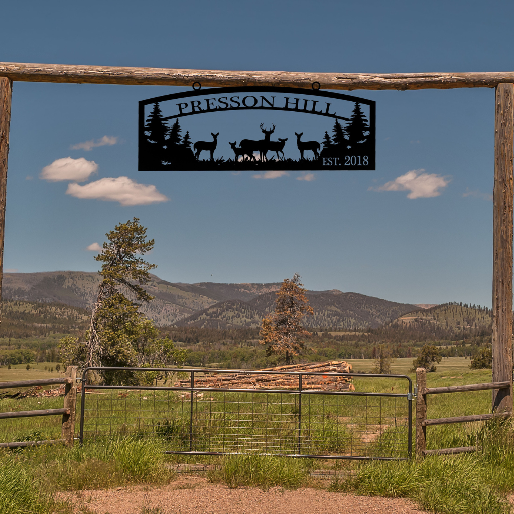 Deer Ranch Sign with Established Year - Hammered Black